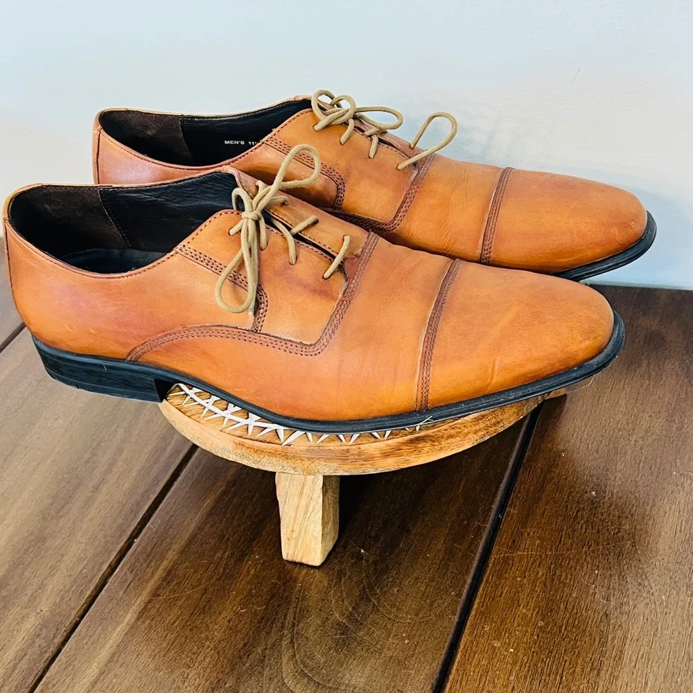 Cole Haan Mens British Tan Leather Cap Toe Oxford Dress Shoes C10024 Size 11.5 M